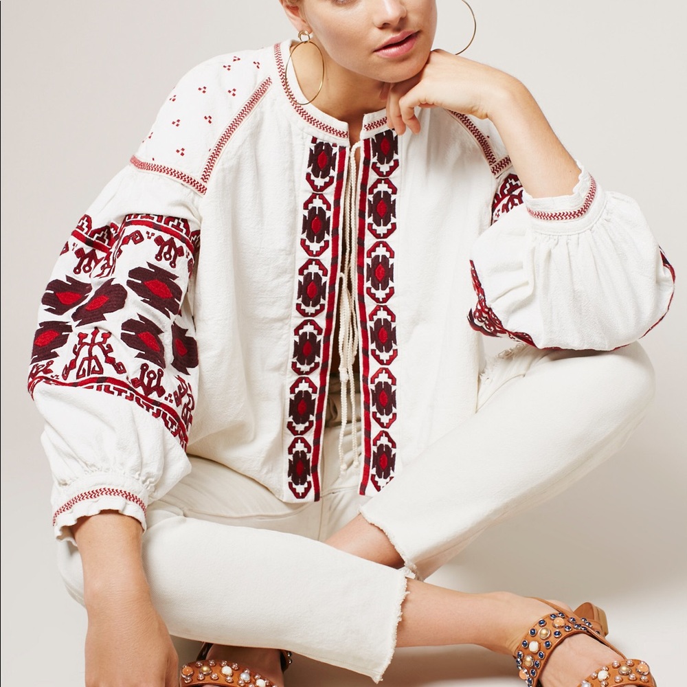 Free People Embroidered Swingy Jacket